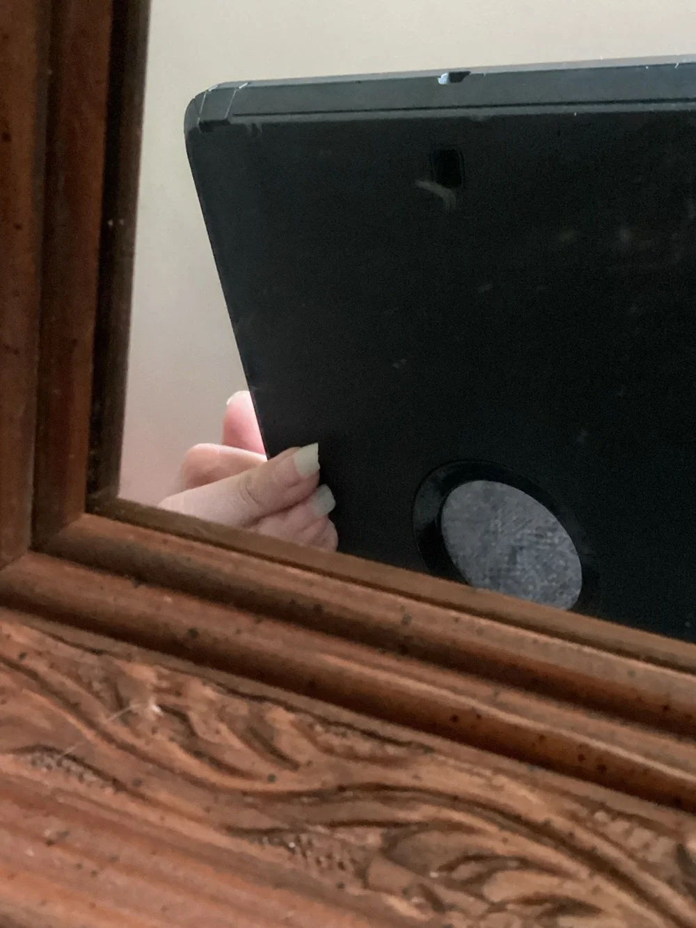 Vintage Carved Wood Square Mirror Pair